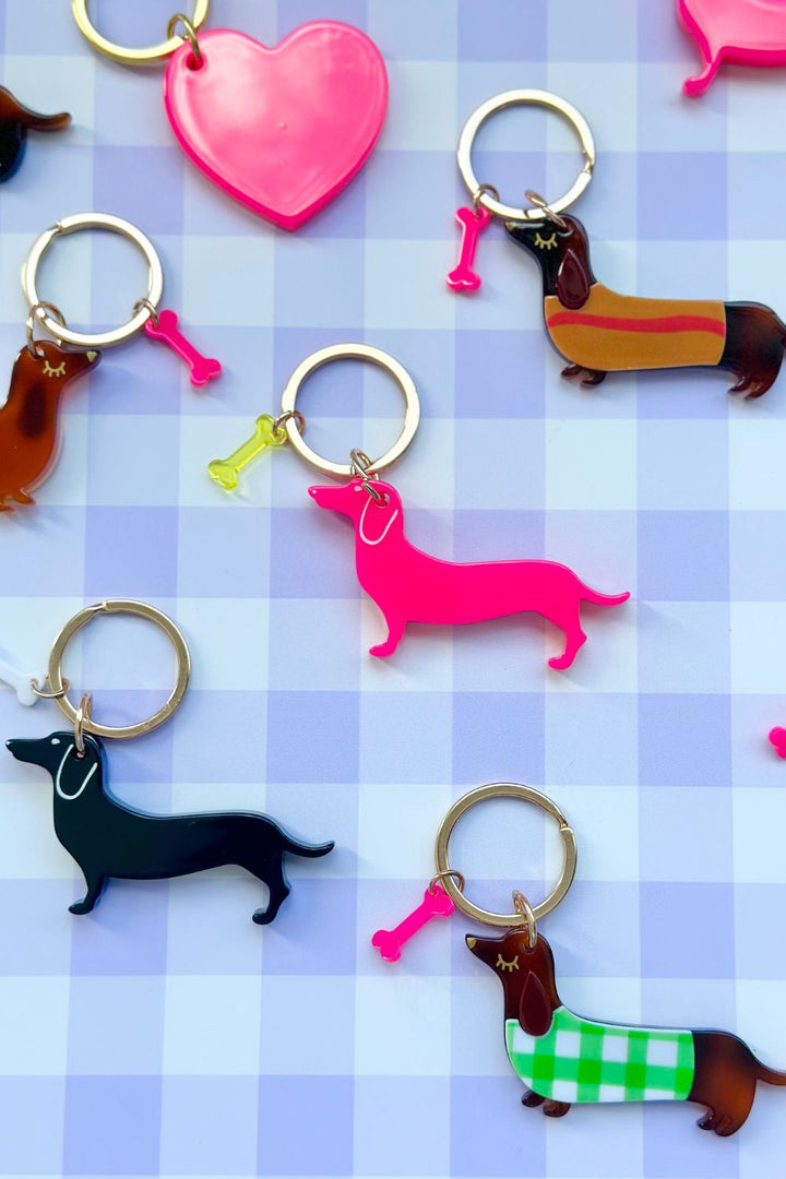 Sausage Dog and Bone - Neon Pink