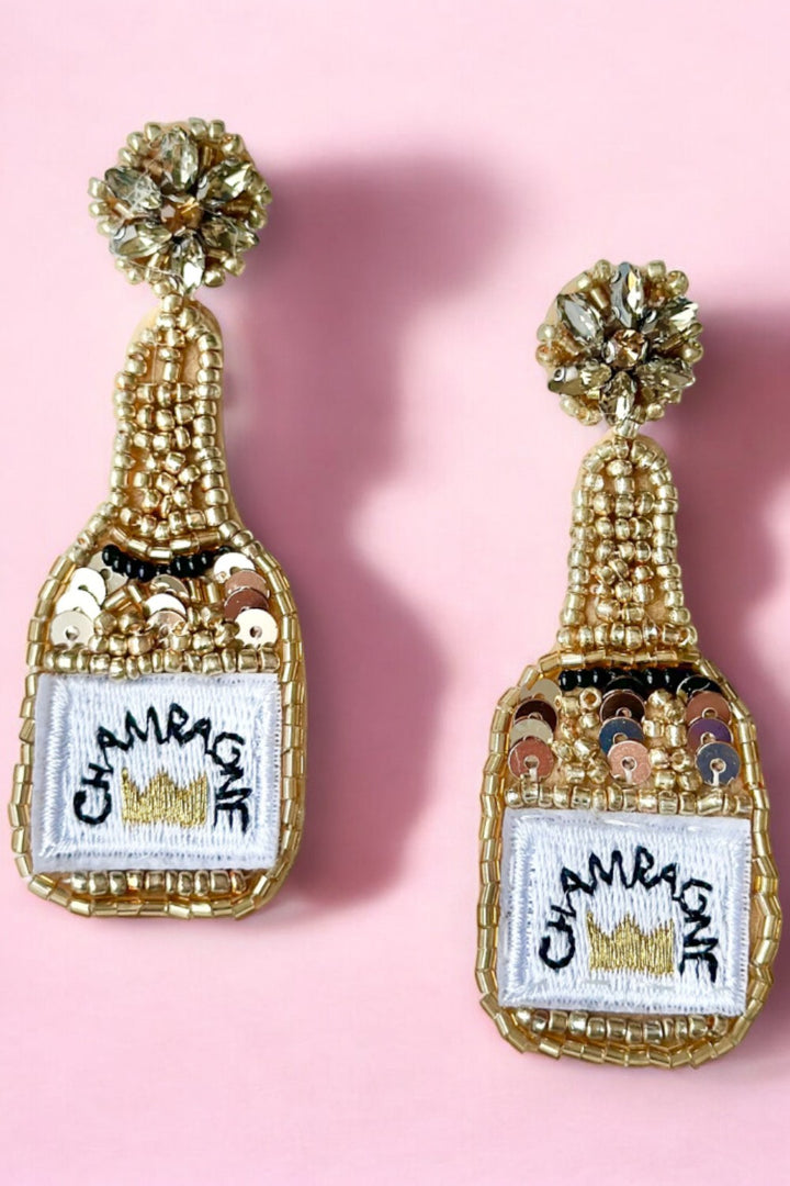 Champagne Bottle Earrings (Gold)