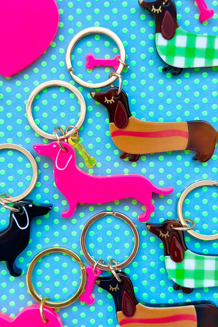 Sausage Dog and Bone - Neon Pink