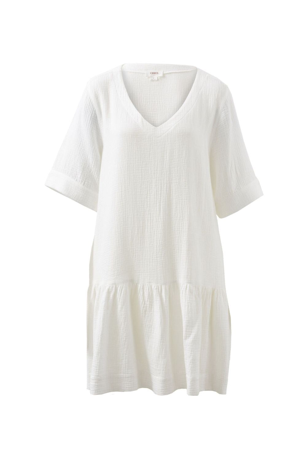 SHORT SLEEVE TUNIC MINI DRESS/WHITE