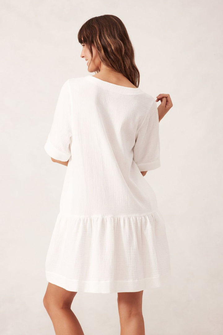 SHORT SLEEVE TUNIC MINI DRESS/WHITE