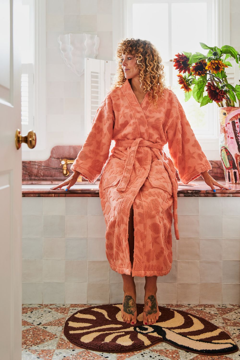 Peach Rock Pool Terry Bath Robe