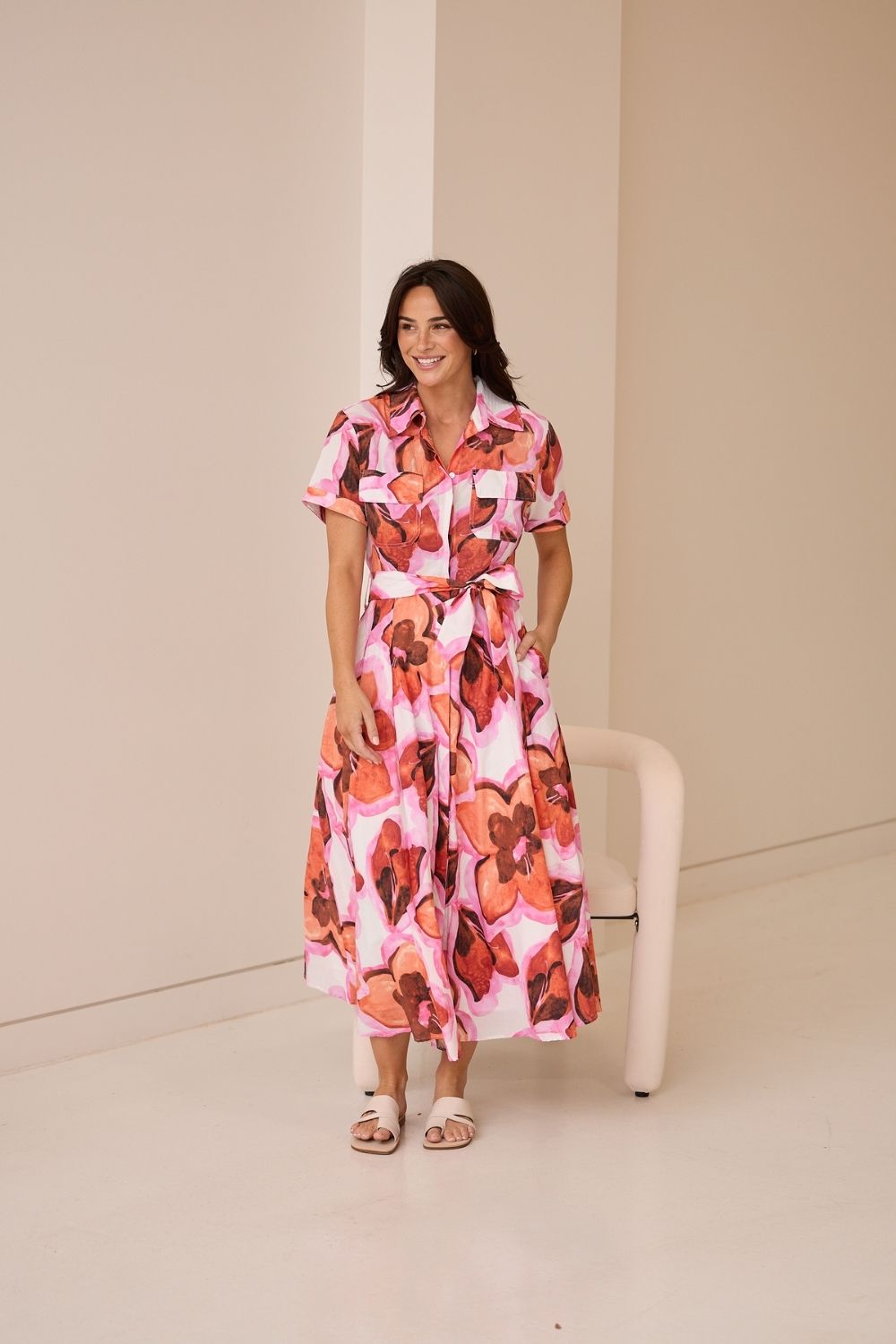 Rossellini Short Sleeve Dress - Azalea