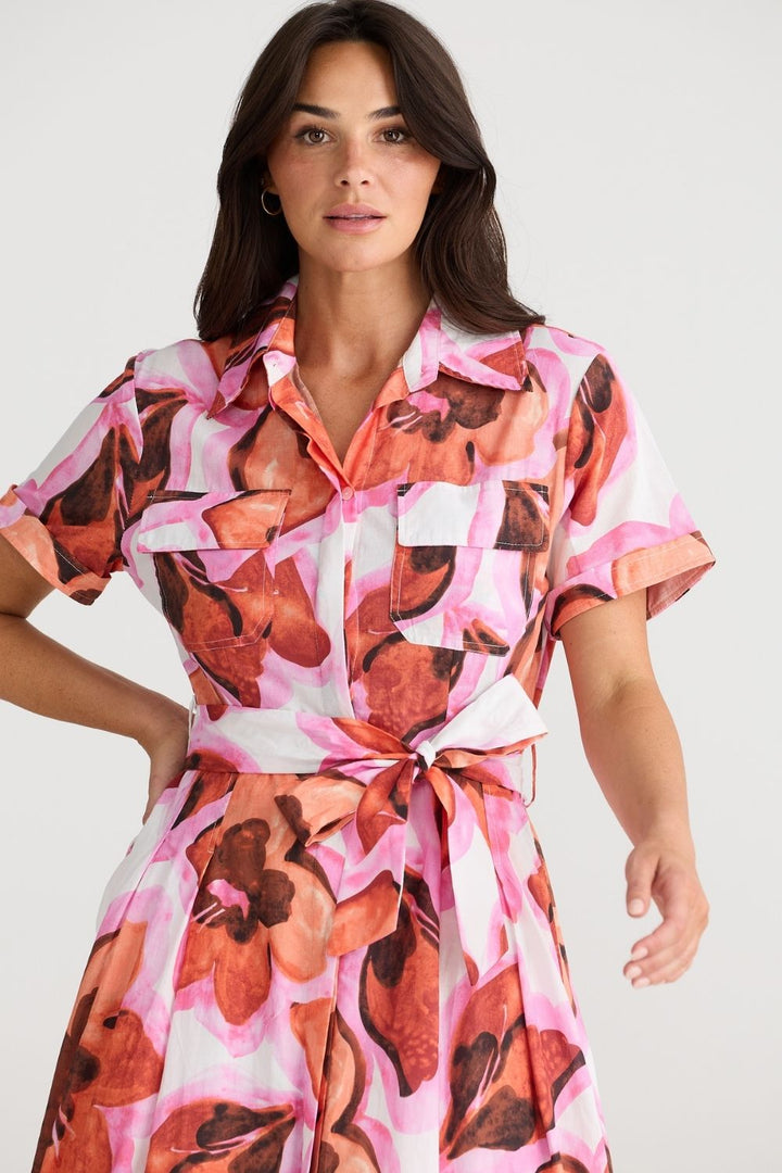 Rossellini Short Sleeve Dress - Azalea