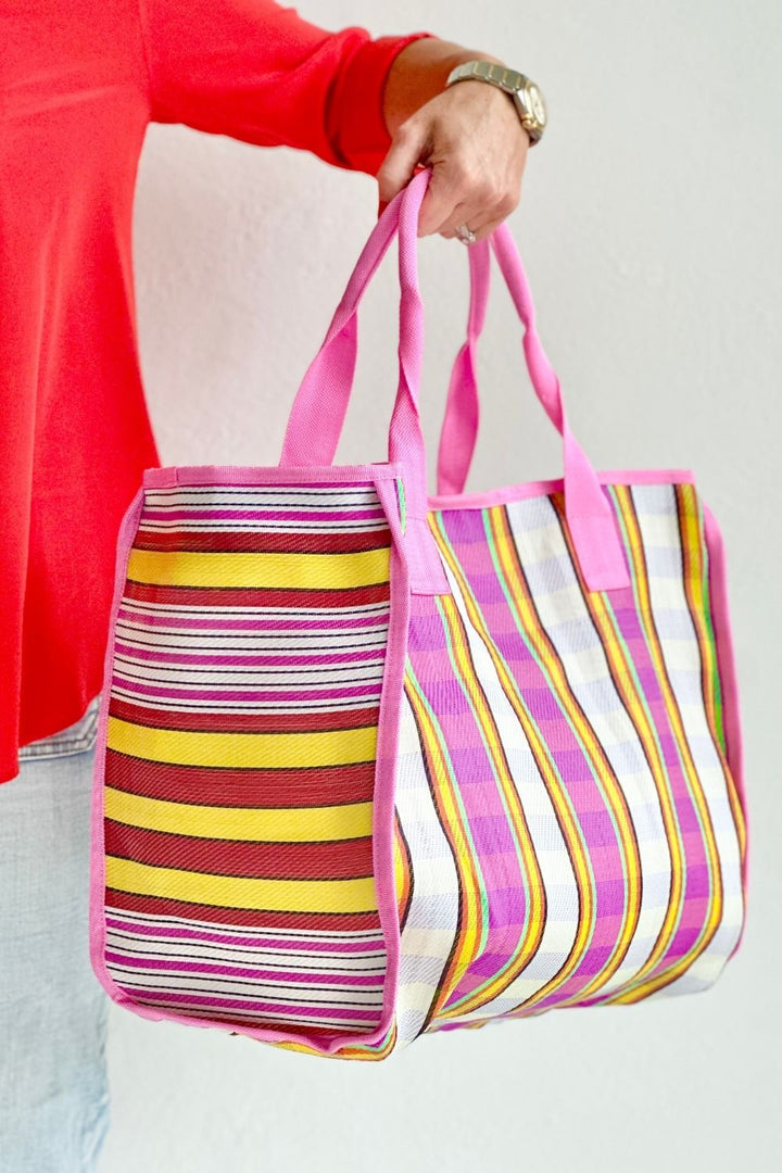 Nylon Tote Bag - Pink & Yellow