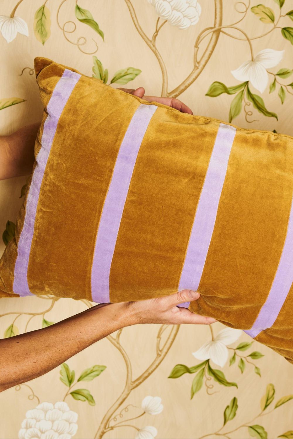 Pecan Pie Stripe Velvet Rectangle Cushion One Size