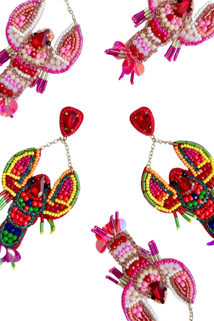 Lobster Christmas Earrings - RED