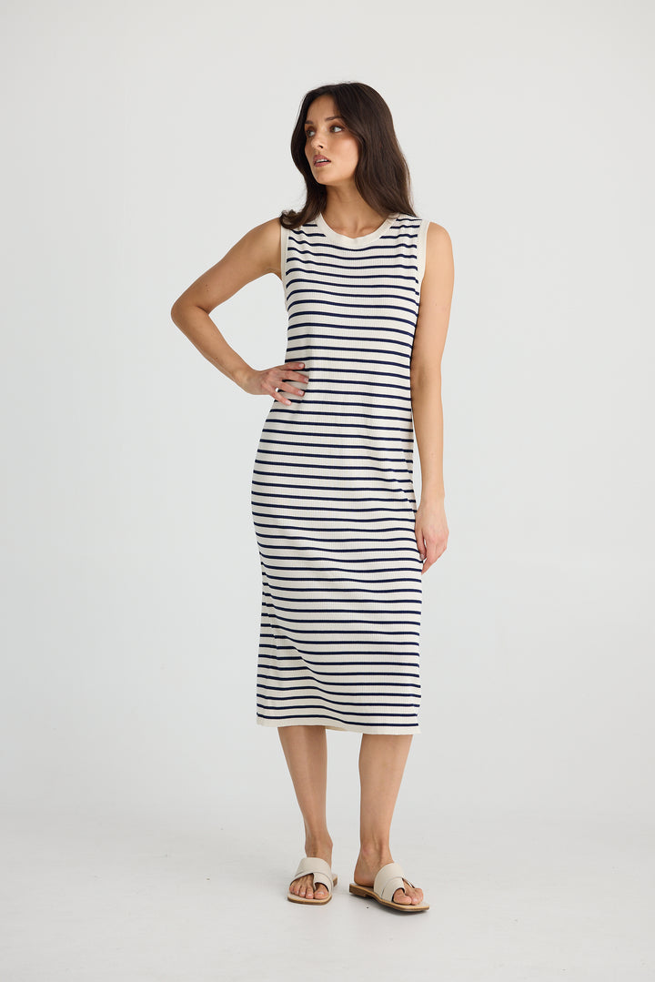 Squad Dress - Ecru with Navy Stripe