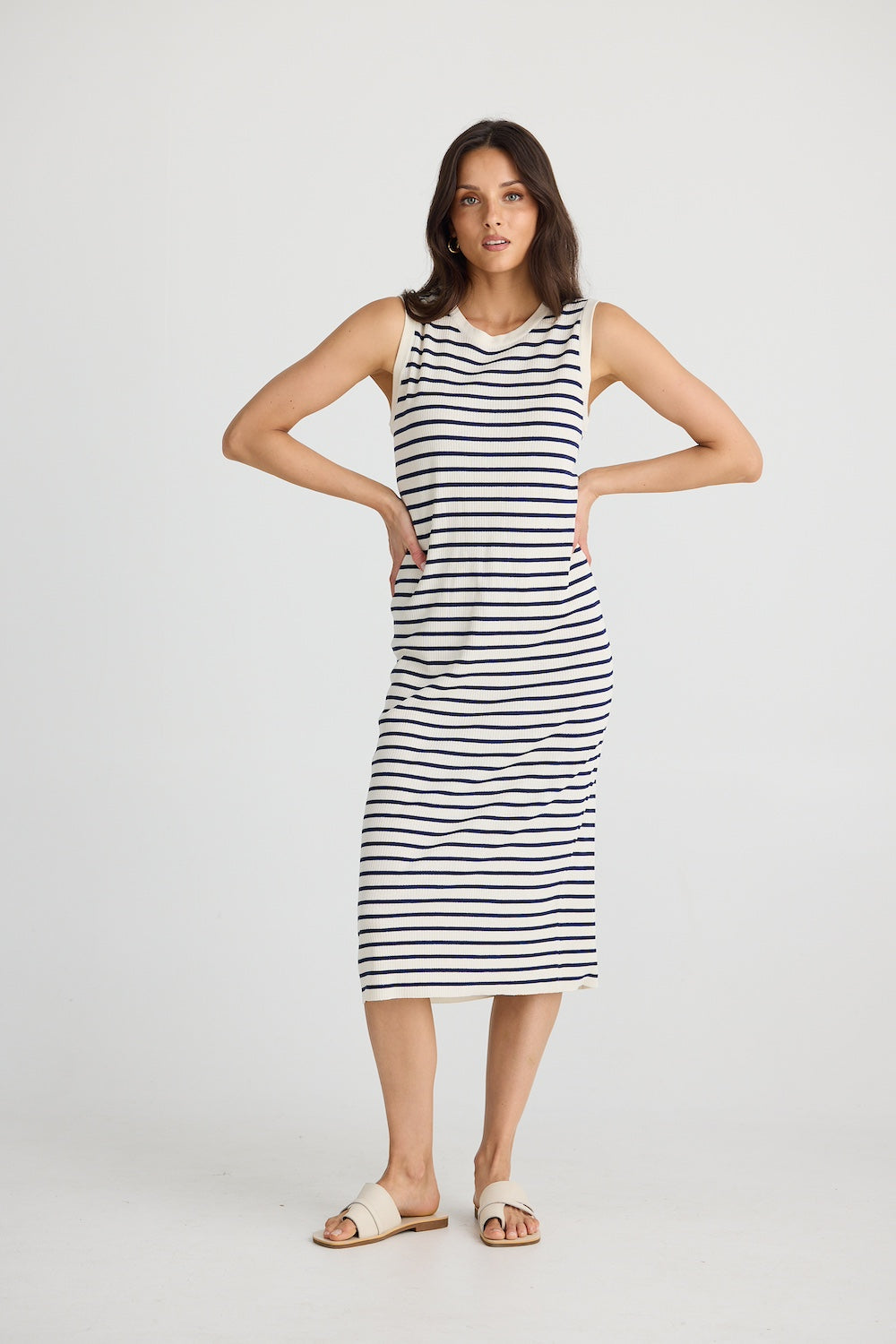 Squad Dress - Ecru with Navy Stripe