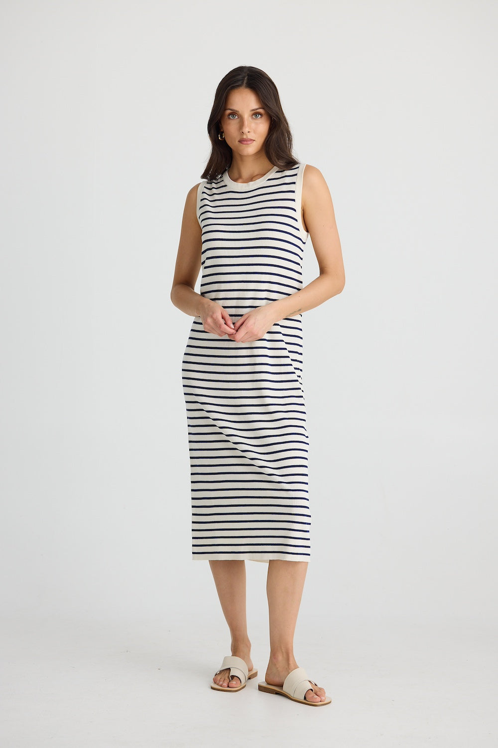 Squad Dress - Ecru with Navy Stripe