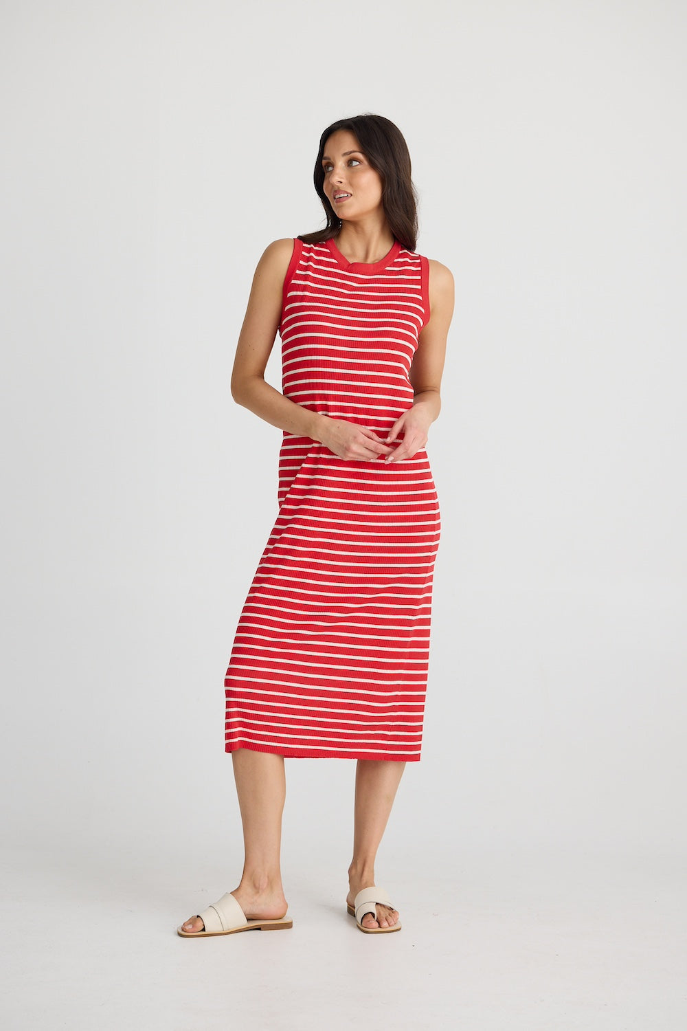 Squad Dress - Scarlet with Ecru Stripe