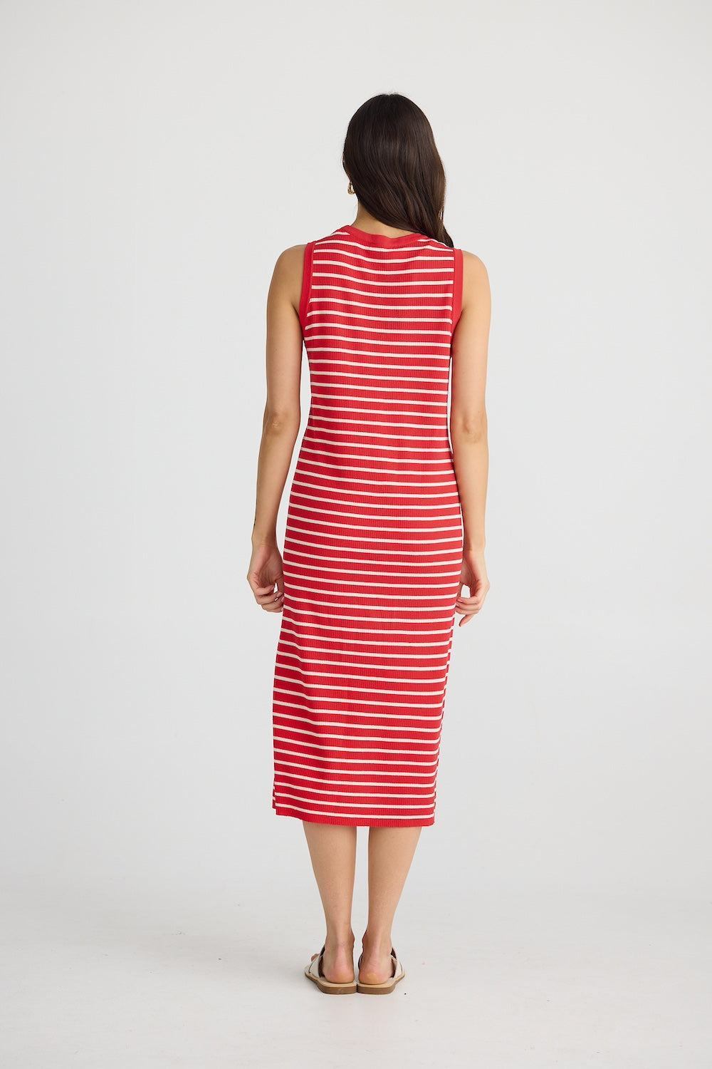 Squad Dress - Scarlet with Ecru Stripe