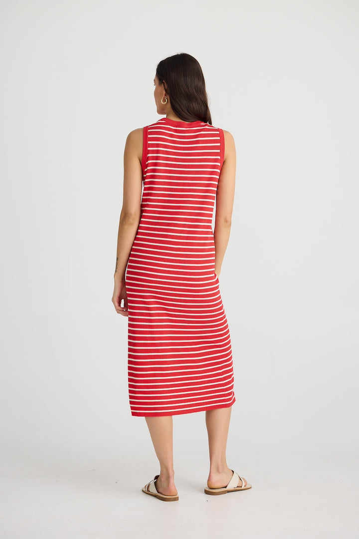 Squad Dress - Scarlet with Ecru Stripe