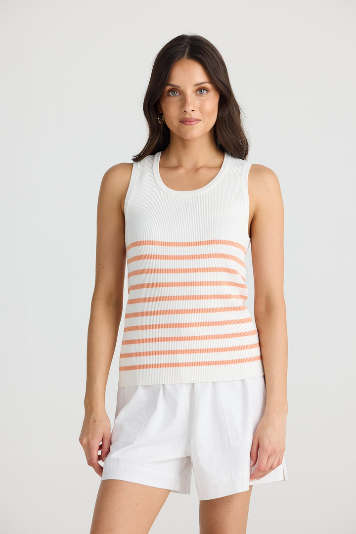 AMBA TOP - White with Melon Stripe