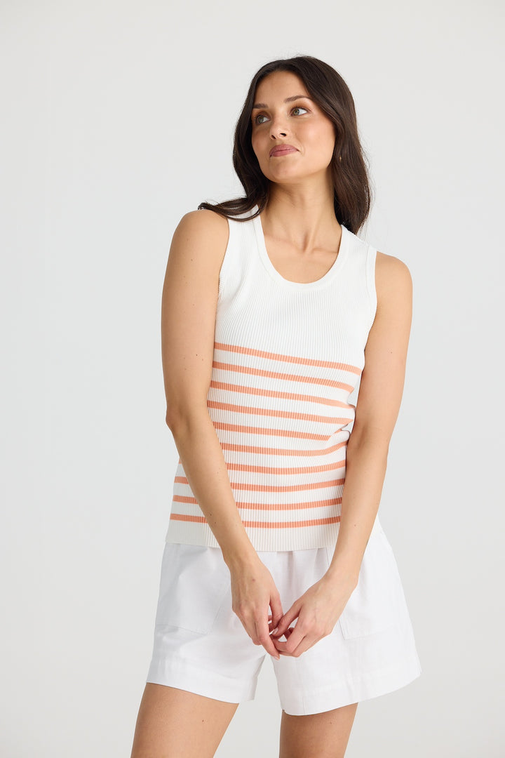 AMBA TOP - White with Melon Stripe