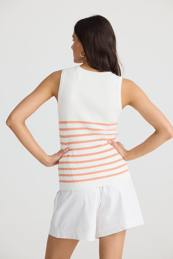 AMBA TOP - White with Melon Stripe