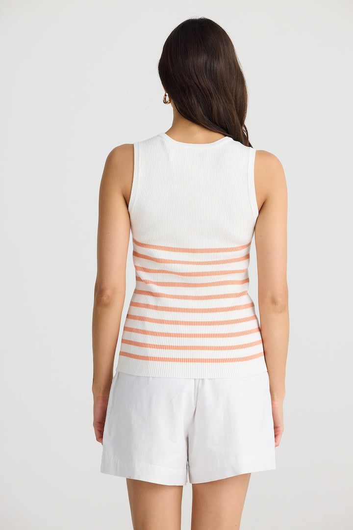 AMBA TOP - White with Melon Stripe