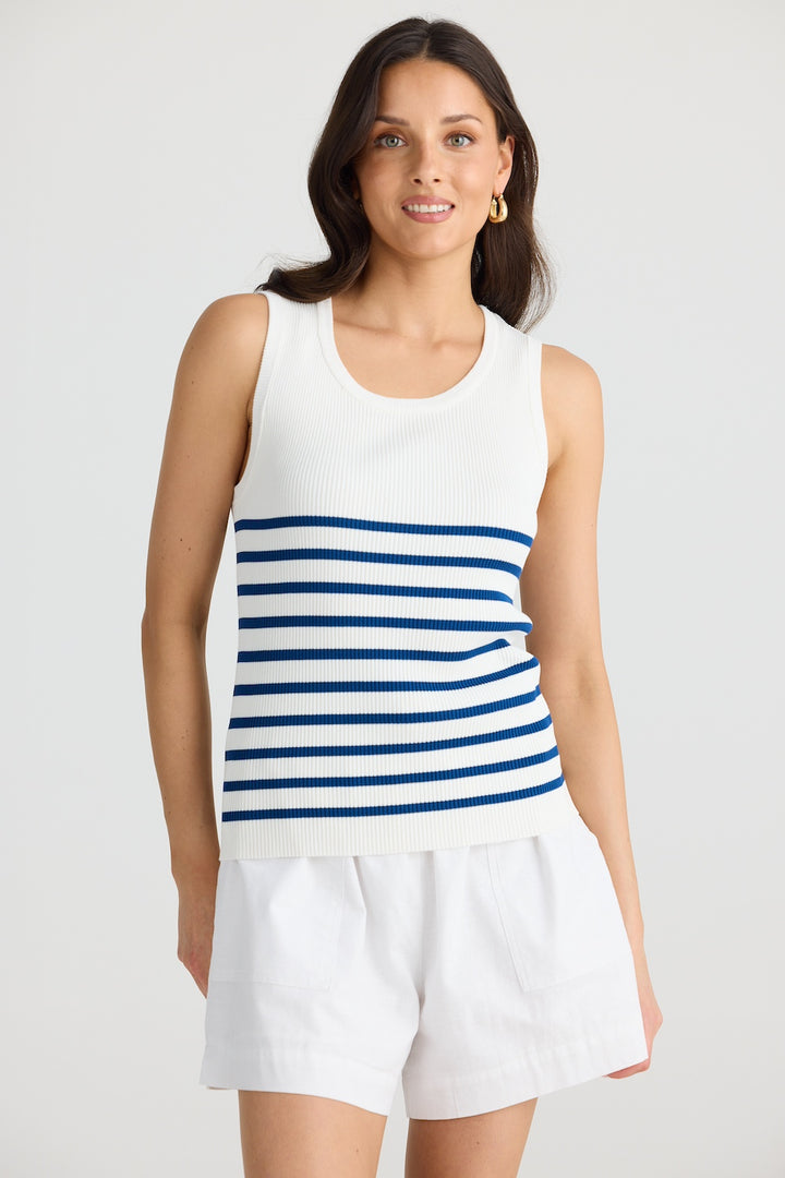 AMBA TOP - White with Navy Stripe