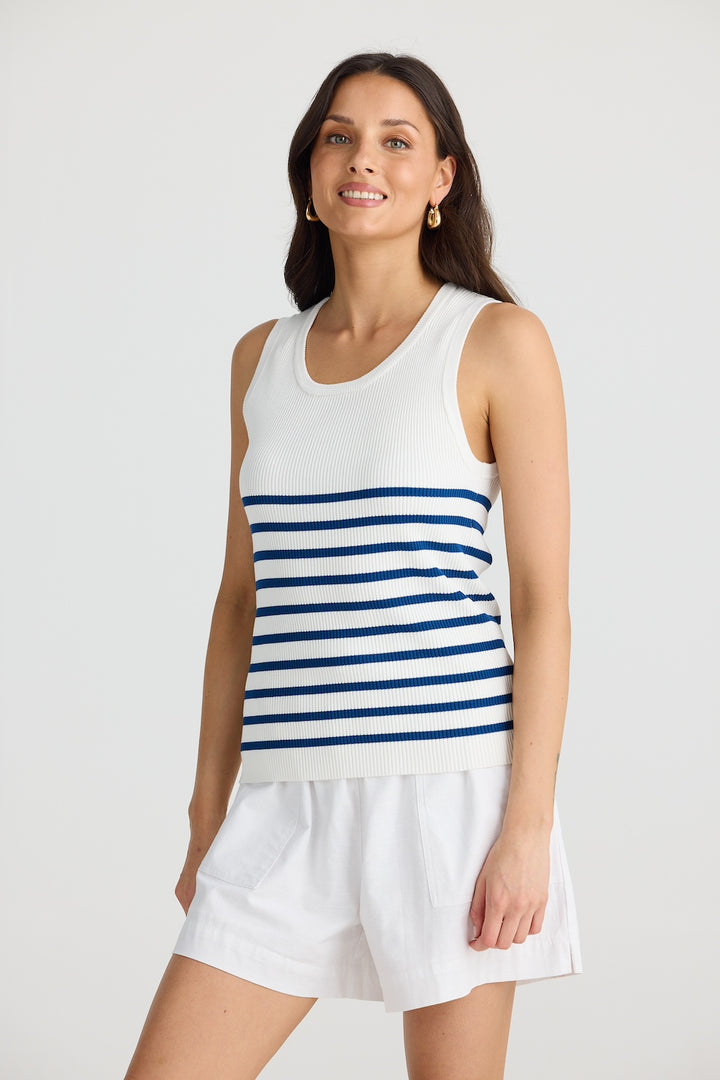 AMBA TOP - White with Navy Stripe