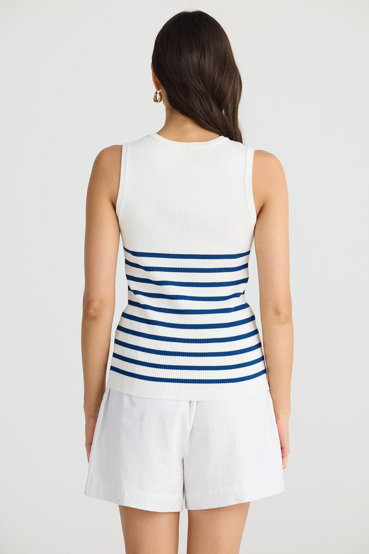 AMBA TOP - White with Navy Stripe