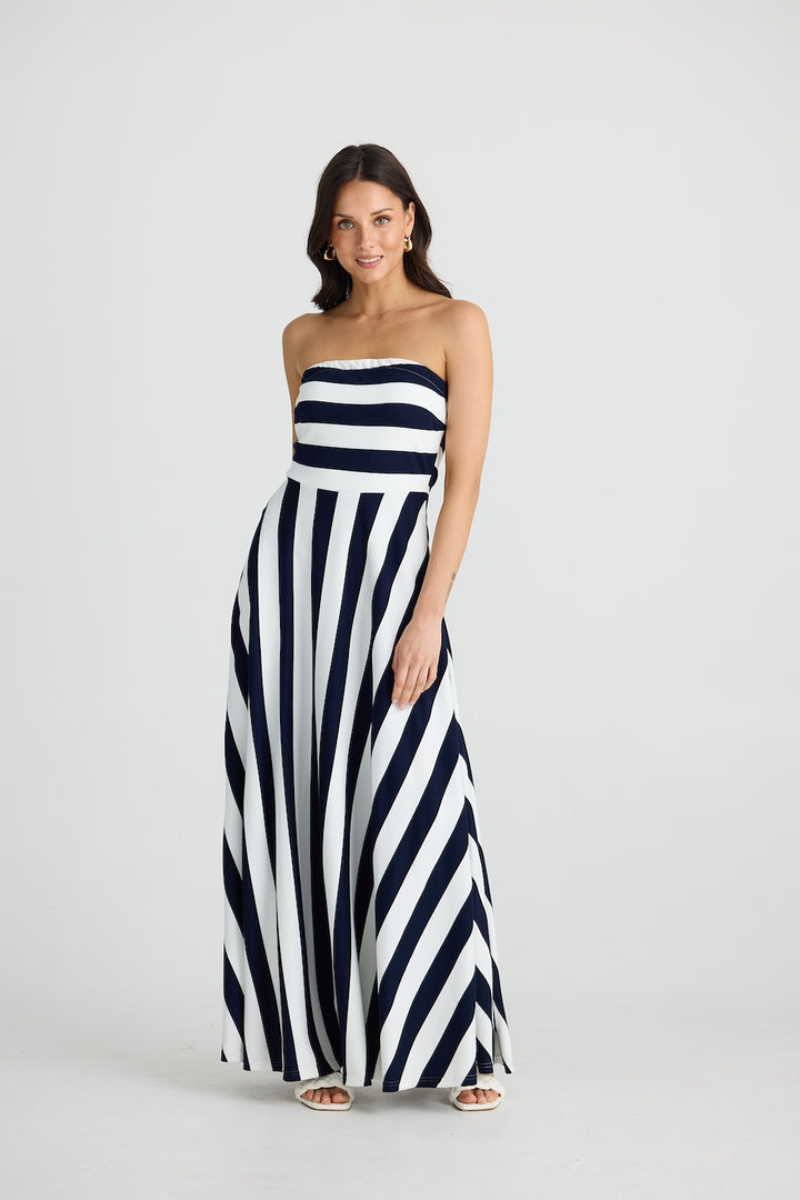 THANDIE STRAPLESS DRESS - Navy Stripe