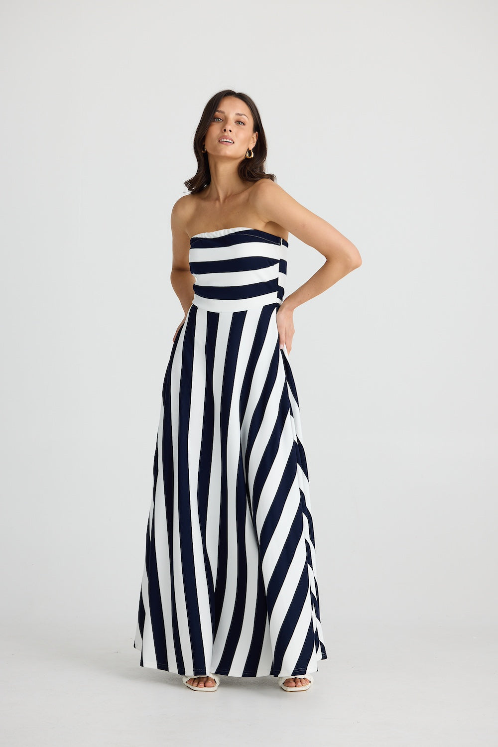 THANDIE STRAPLESS DRESS - Navy Stripe