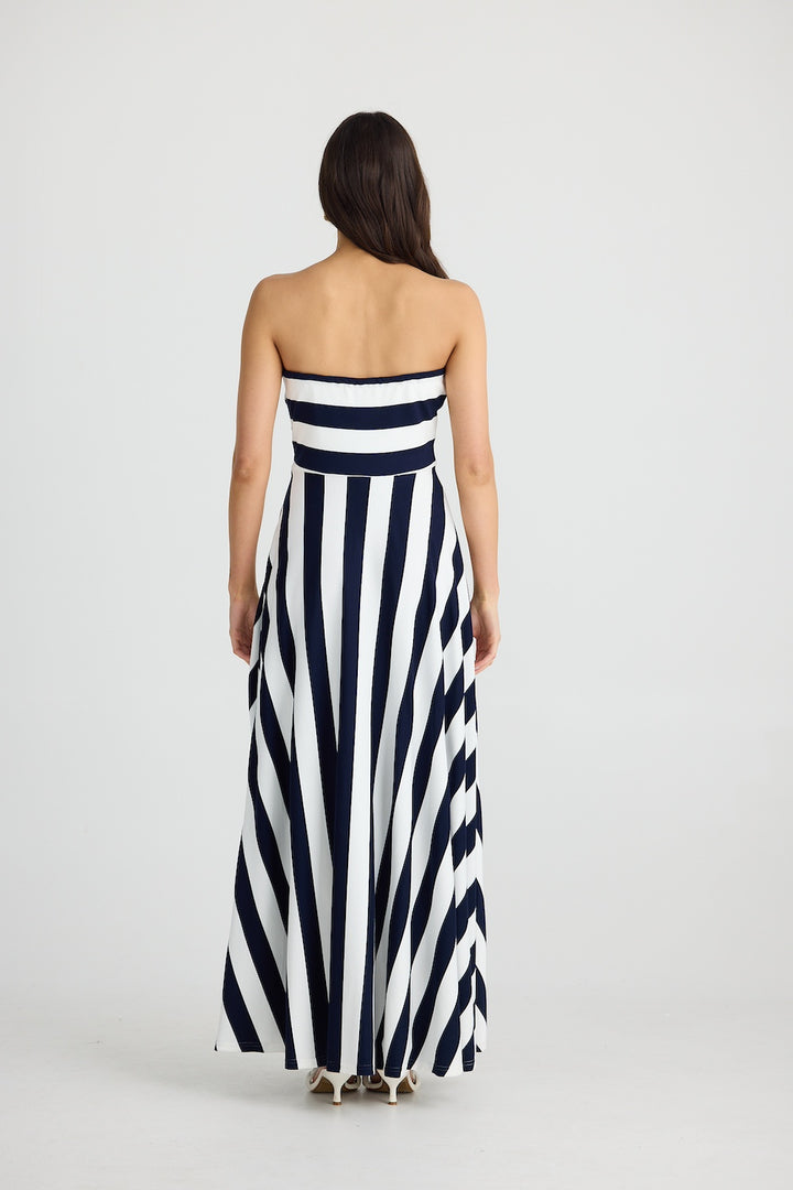 THANDIE STRAPLESS DRESS - Navy Stripe