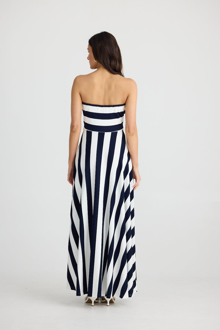 THANDIE STRAPLESS DRESS - Navy Stripe