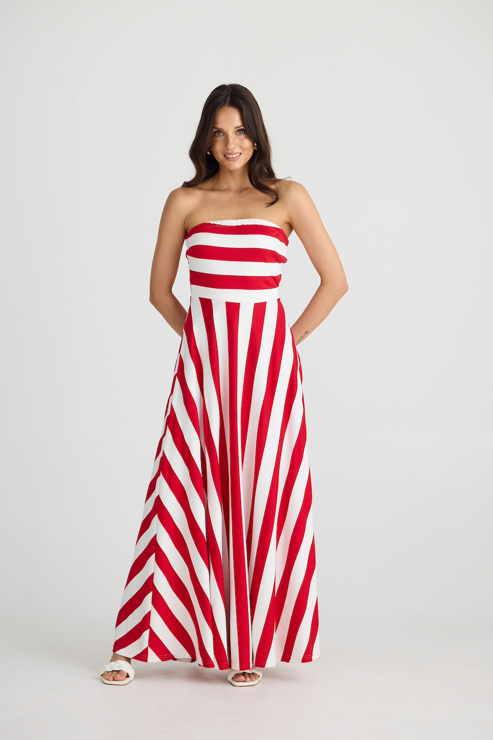 THANDIE STRAPLESS DRESS - Red Stripe