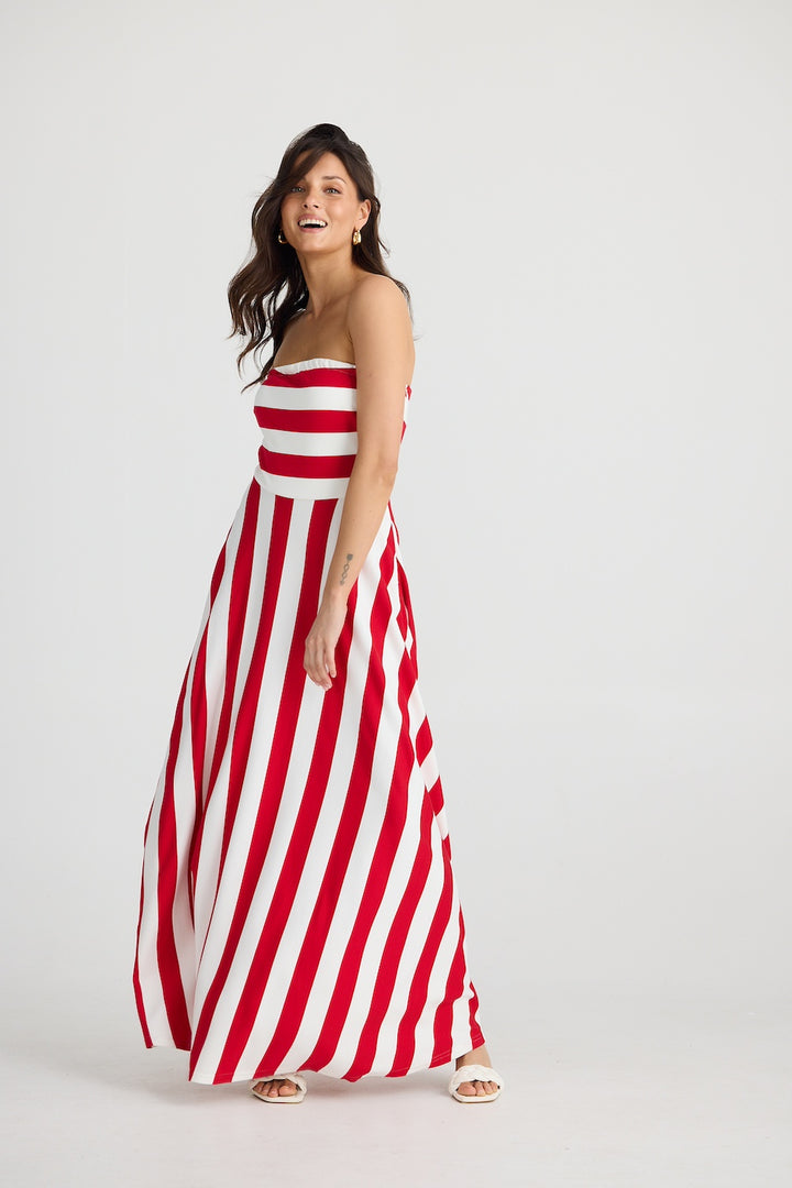 THANDIE STRAPLESS DRESS - Red Stripe