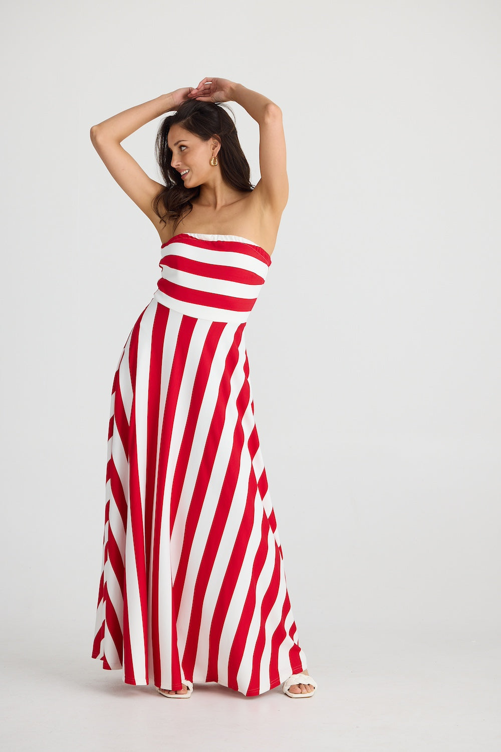 THANDIE STRAPLESS DRESS - Red Stripe