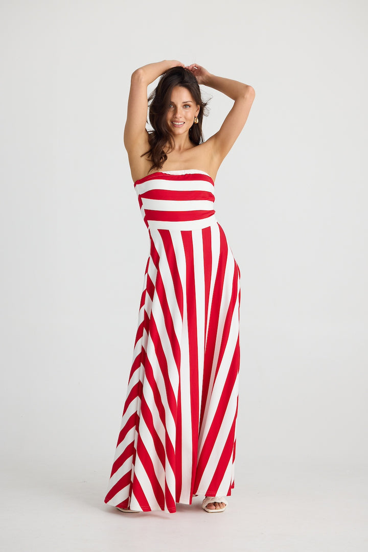 THANDIE STRAPLESS DRESS - Red Stripe