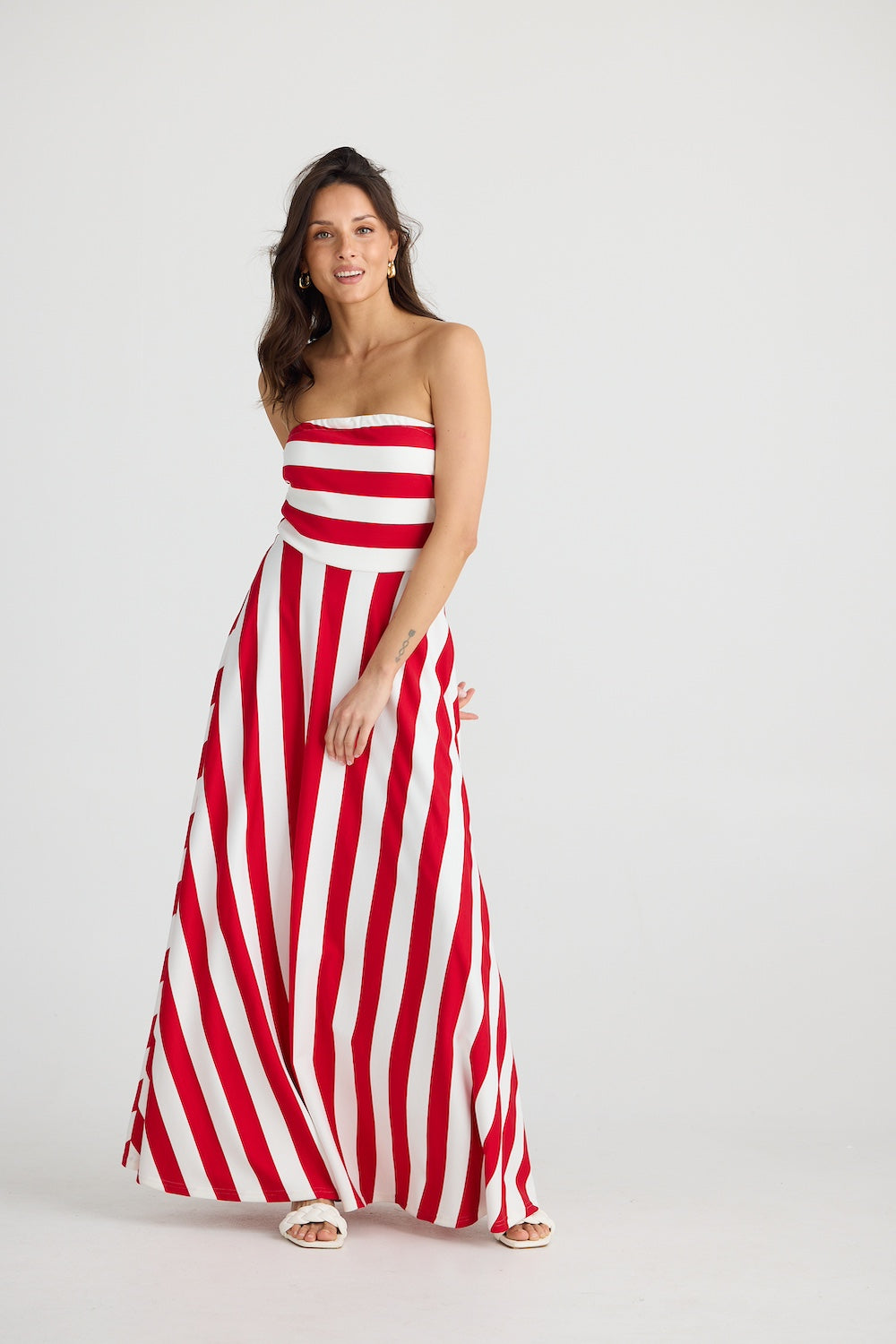 THANDIE STRAPLESS DRESS - Red Stripe