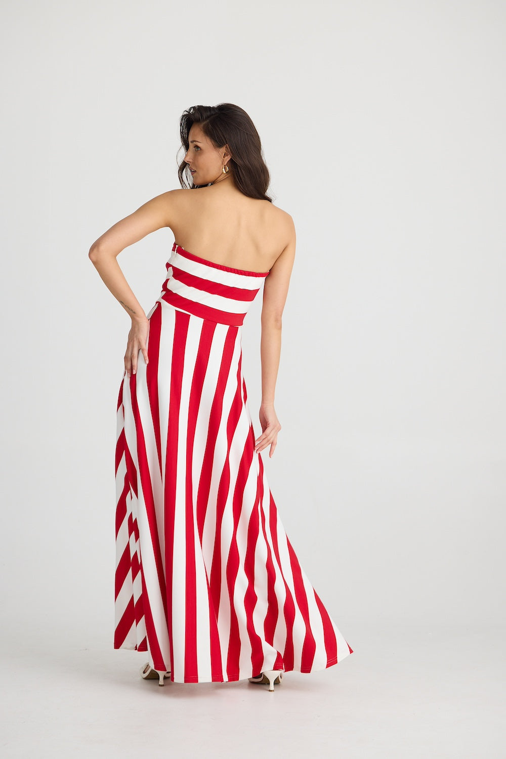 THANDIE STRAPLESS DRESS - Red Stripe