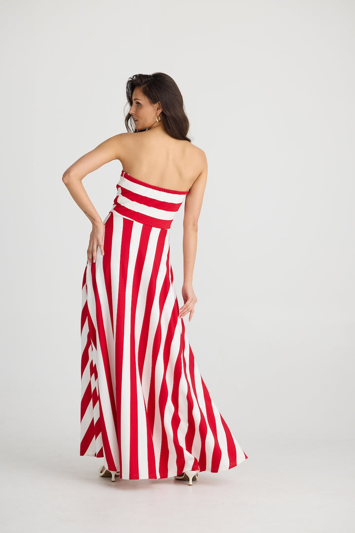 THANDIE STRAPLESS DRESS - Red Stripe