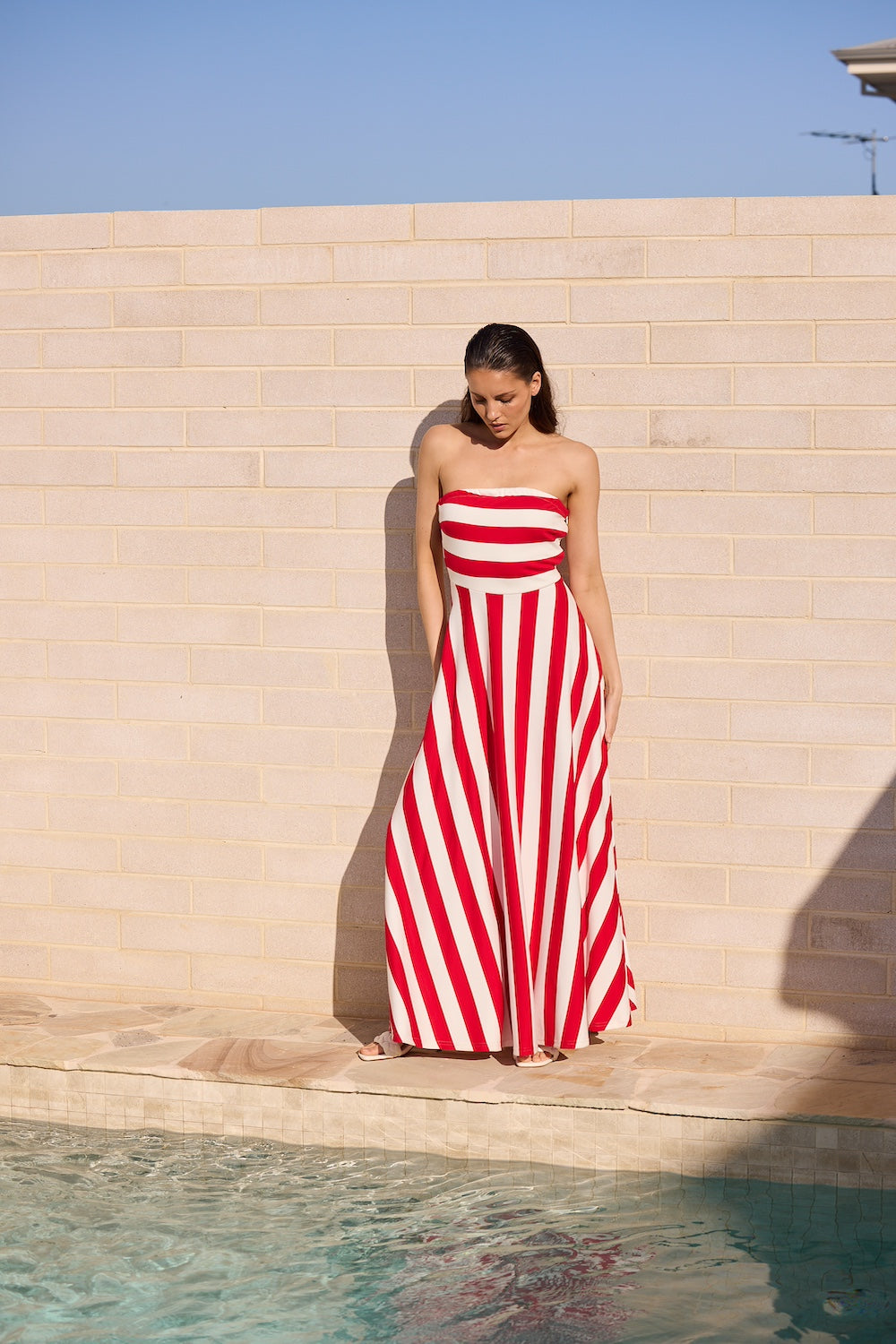 THANDIE STRAPLESS DRESS - Red Stripe