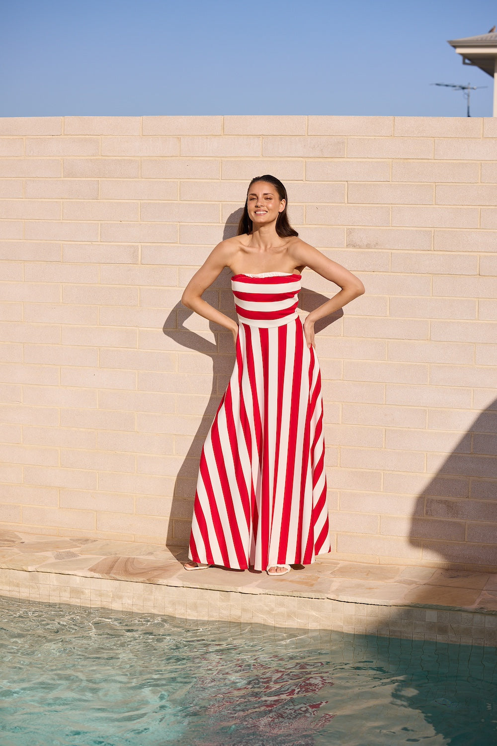 THANDIE STRAPLESS DRESS - Red Stripe