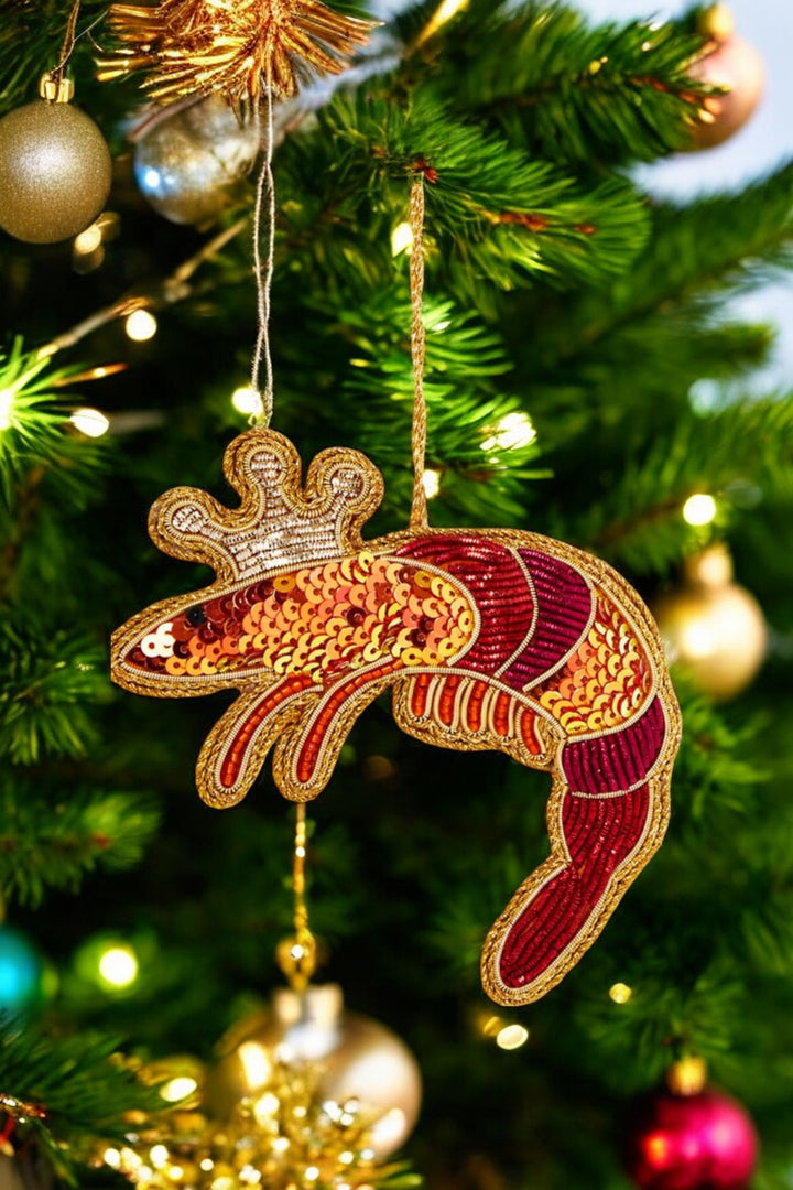 King Prawn Sequin Tree Decoration