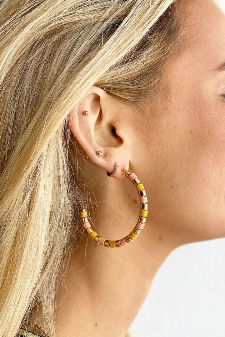 Peach and gold Beaded Hoops