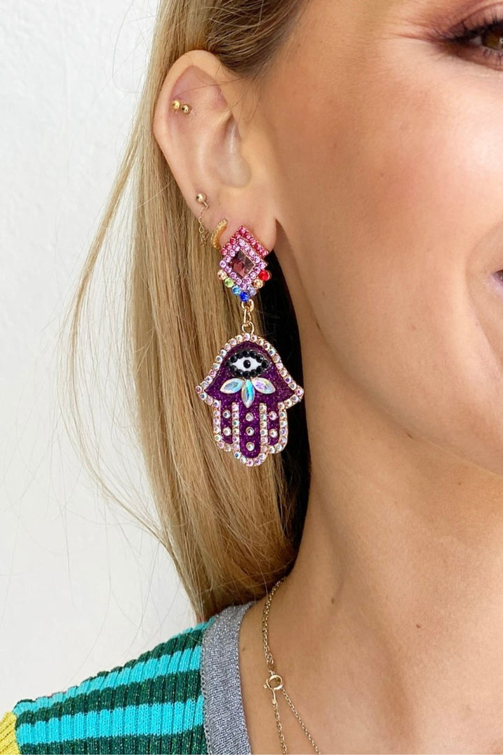 Purple Hand Earring