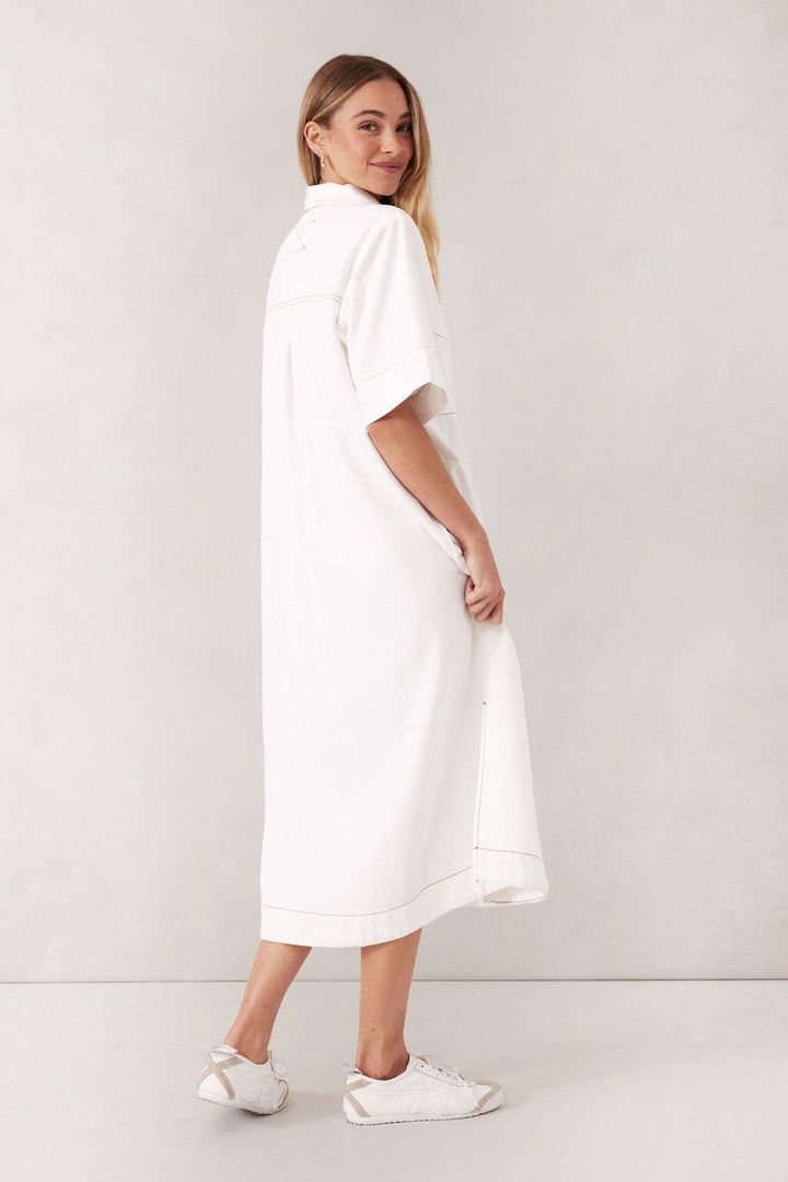 SHORT SLEEVE MIDI DRESS - ECRU