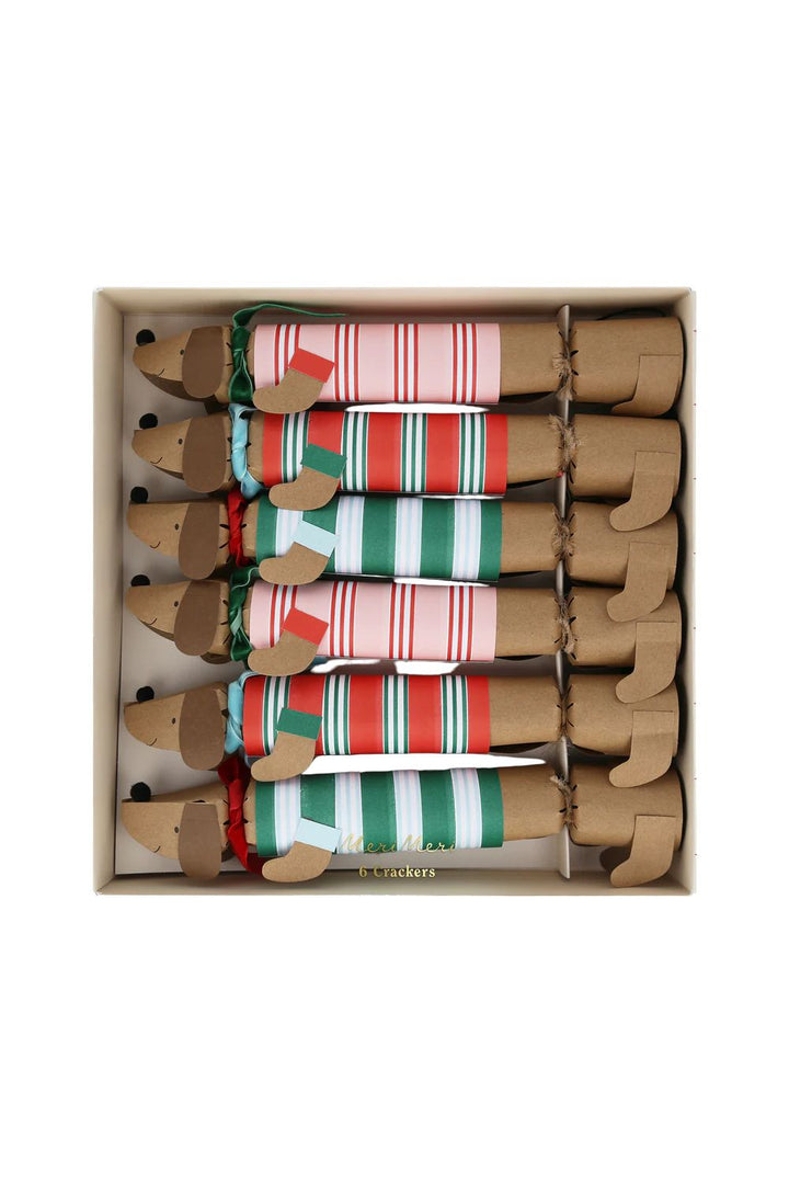 Festive Stripe Sausage Dog Crackers (x 6)