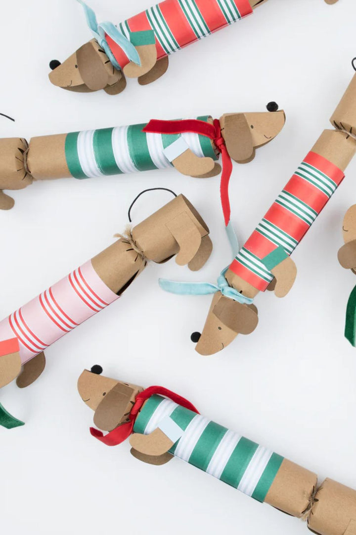 Festive Stripe Sausage Dog Crackers (x 6)