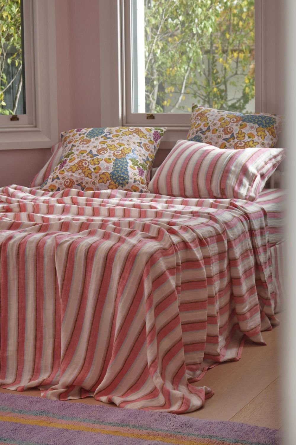 Rose Water Stripe Linen Pillowcases-2P Std Set