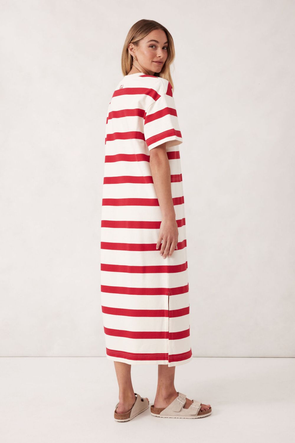 MIDI WHITE AND RED STRIPE DRESS