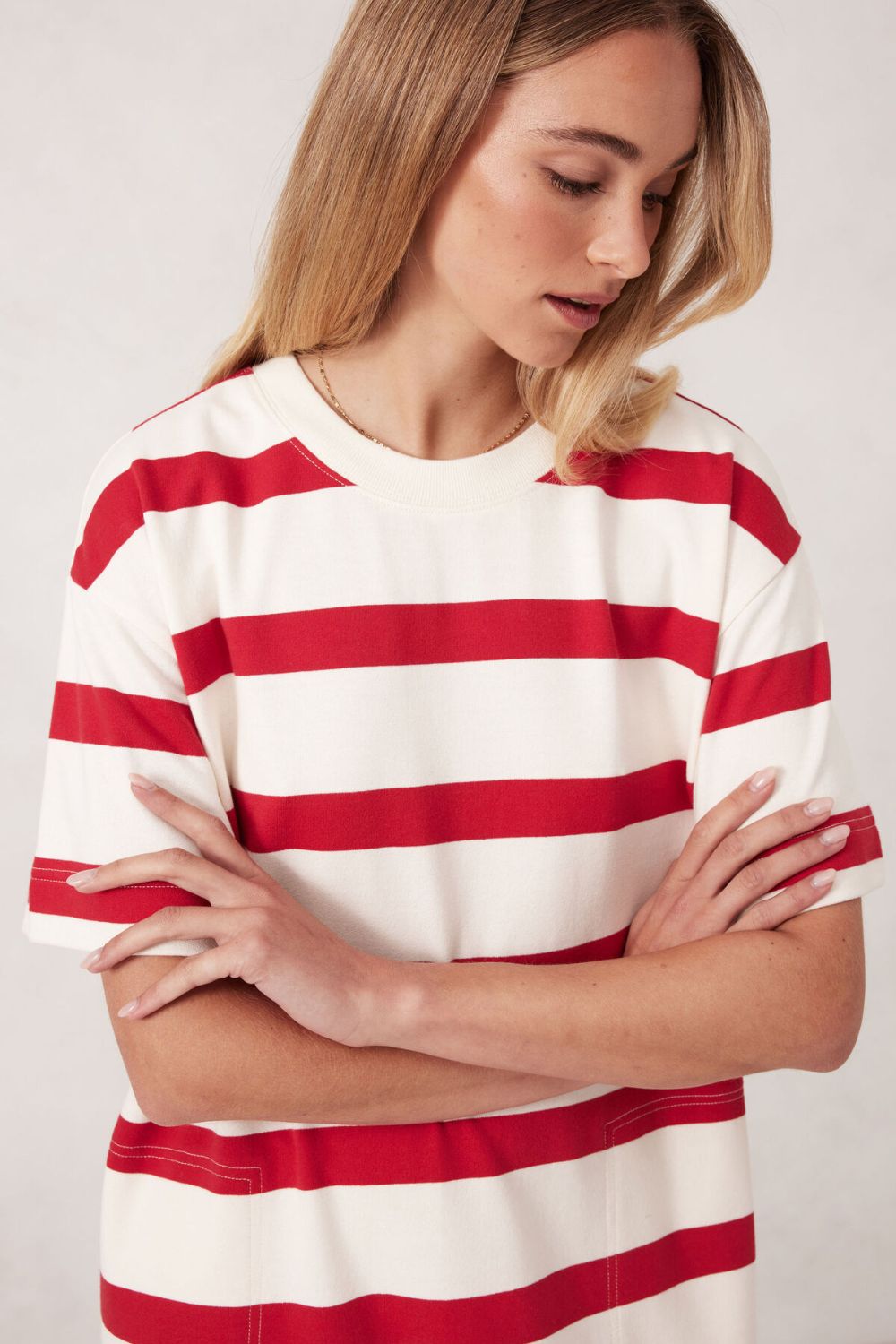 MIDI WHITE AND RED STRIPE DRESS