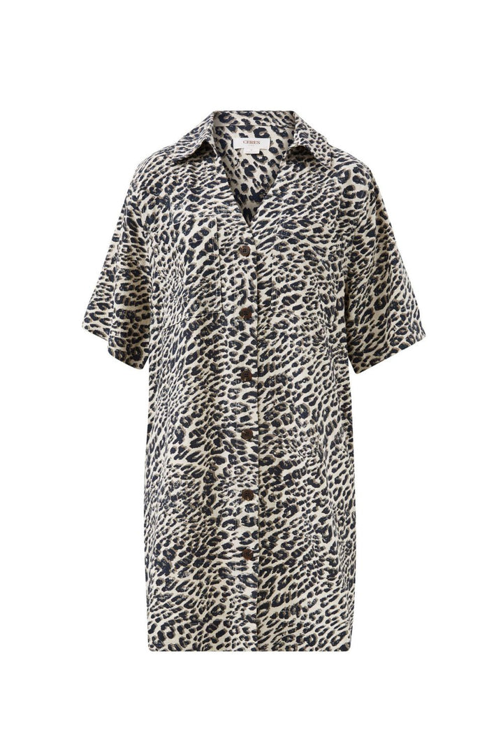 RELAXED SHIRTDRESS - LINEN LEOPARD