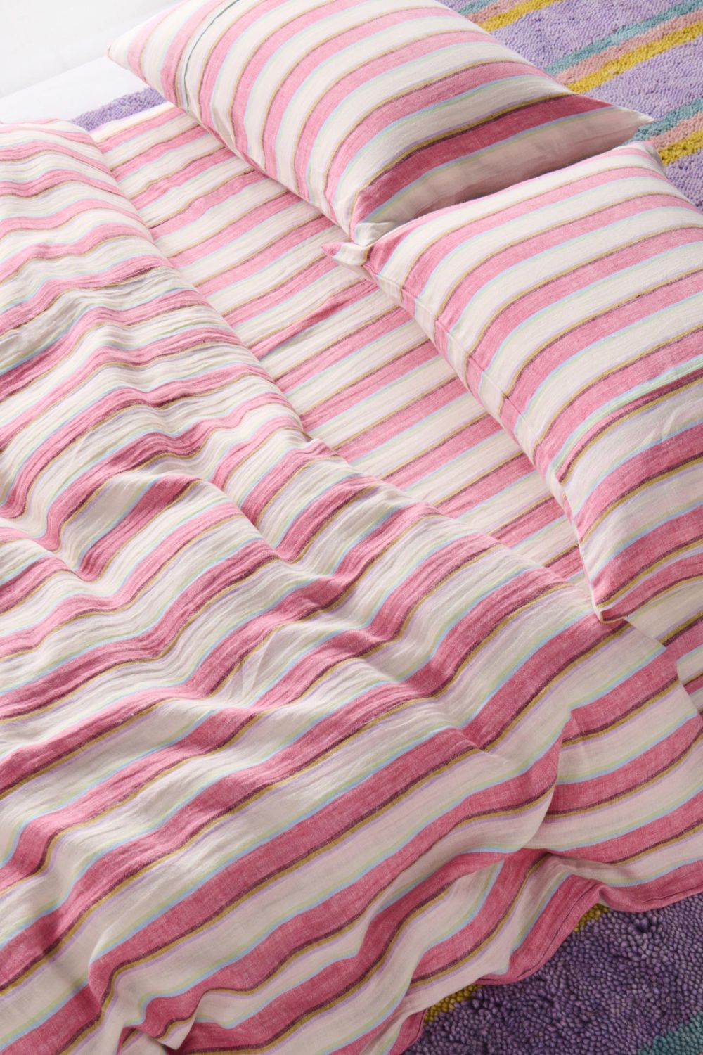 Rose Water Stripe Linen Pillowcases-2P Std Set