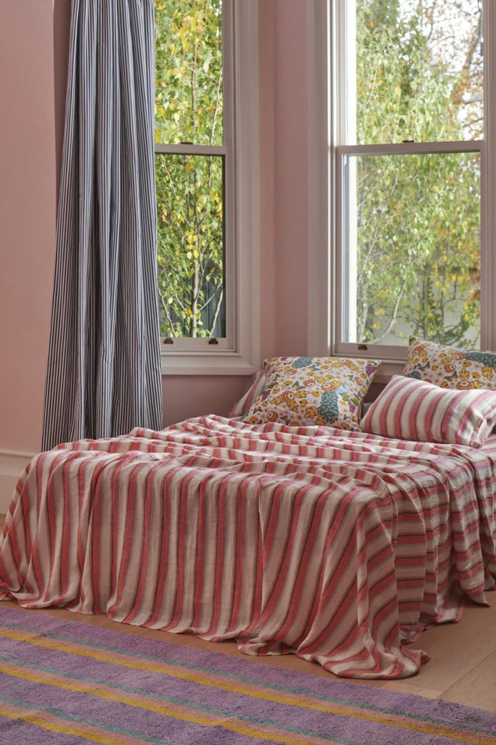 Rose Water Stripe Linen Fitted Sheet