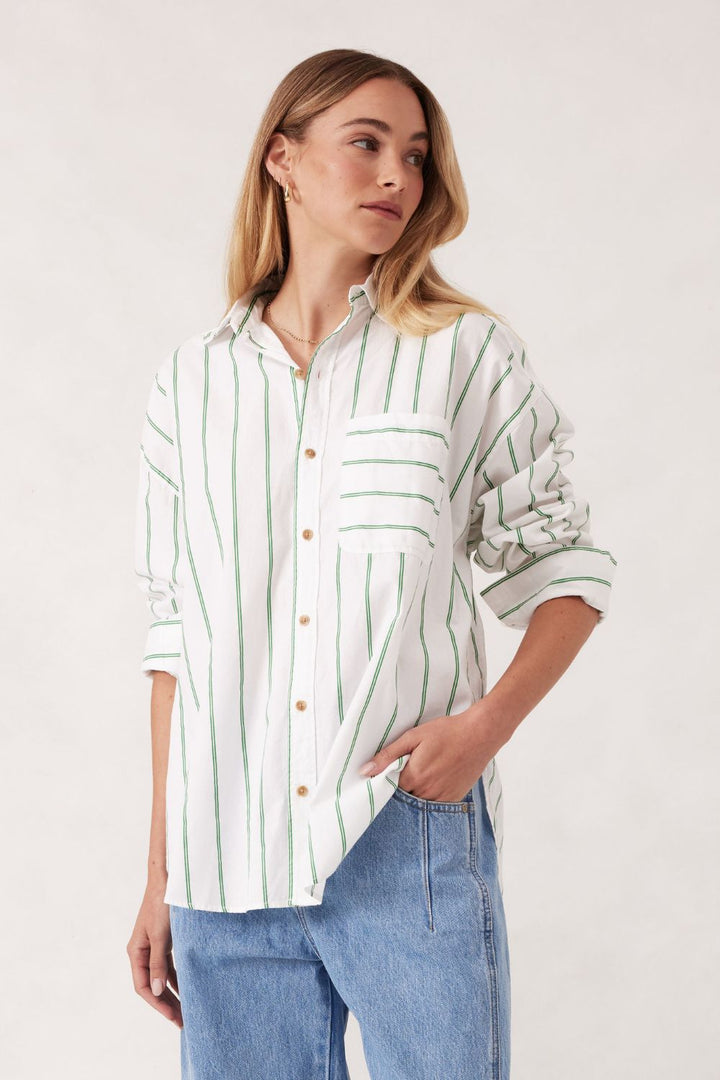 PETA OVERSIZED SHIRT - GRASS FINE TWINE STRIPE